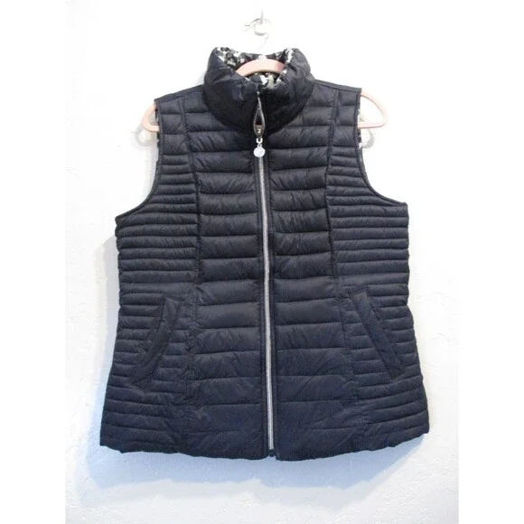 Nautica Womens Reversible Puffer Vest Sz L Navy Blue Zip Front Medium Weight - Picture 1 of 8